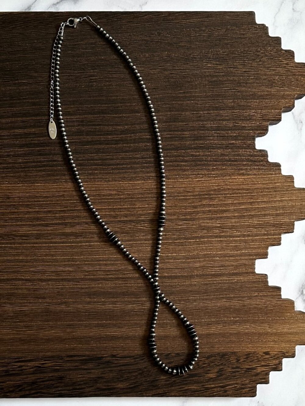 Handmade Triple Saucer Brushed Steel Western Pearl Loop Necklace 18 inch